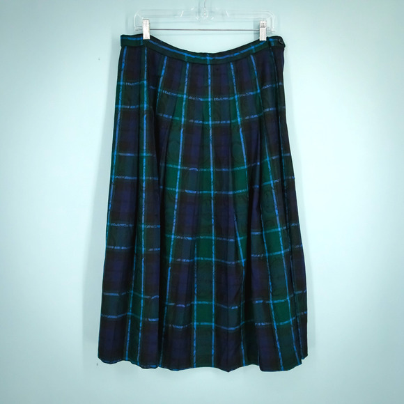 Pendleton Size 16 Green Plaid Paisley Print Pleated A Line Midi Wool Skirt - Picture 1 of 9